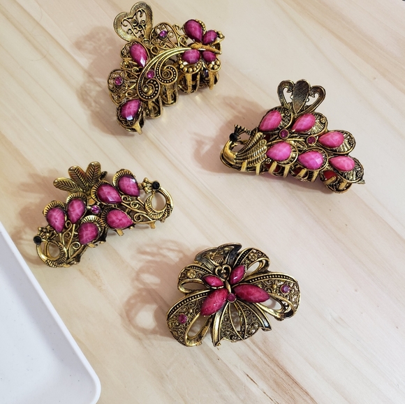 Pink Retro Style Fashion Hair Clips Hair Claws 4 Styles To Choose From - Picture 7 of 9
